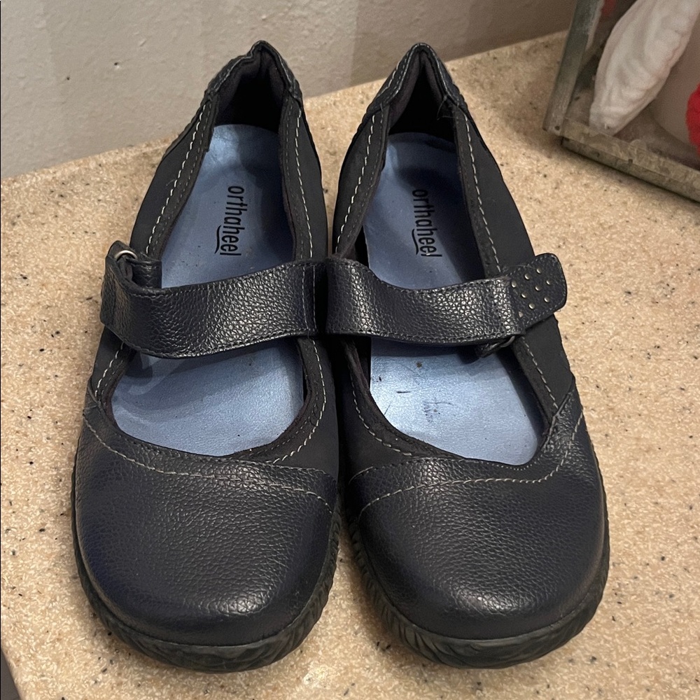 Orthaheel Navy Leather Loafers with Strap - Picture 2 of 8